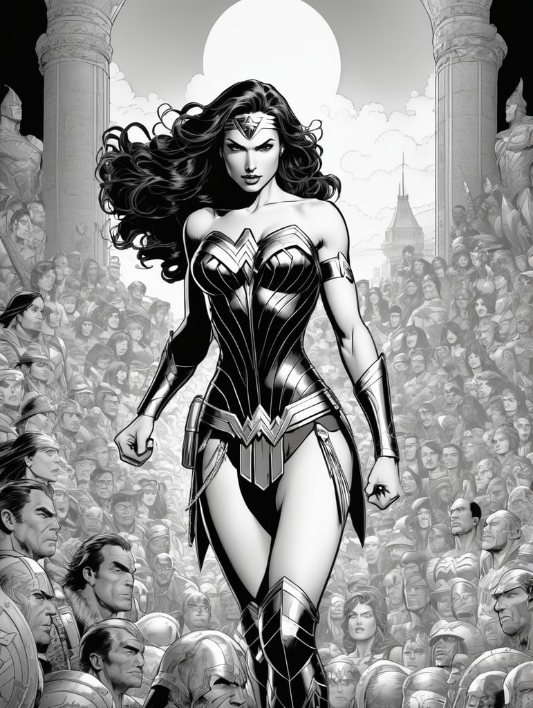 Wonder woman, Illustration, Comic, DC Comics, Marvel, Cover art, b , style of Arthur Adams