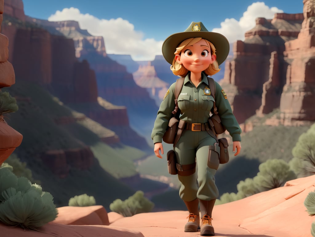 Premium Free ai Images | female park ranger hiking in grand canyon