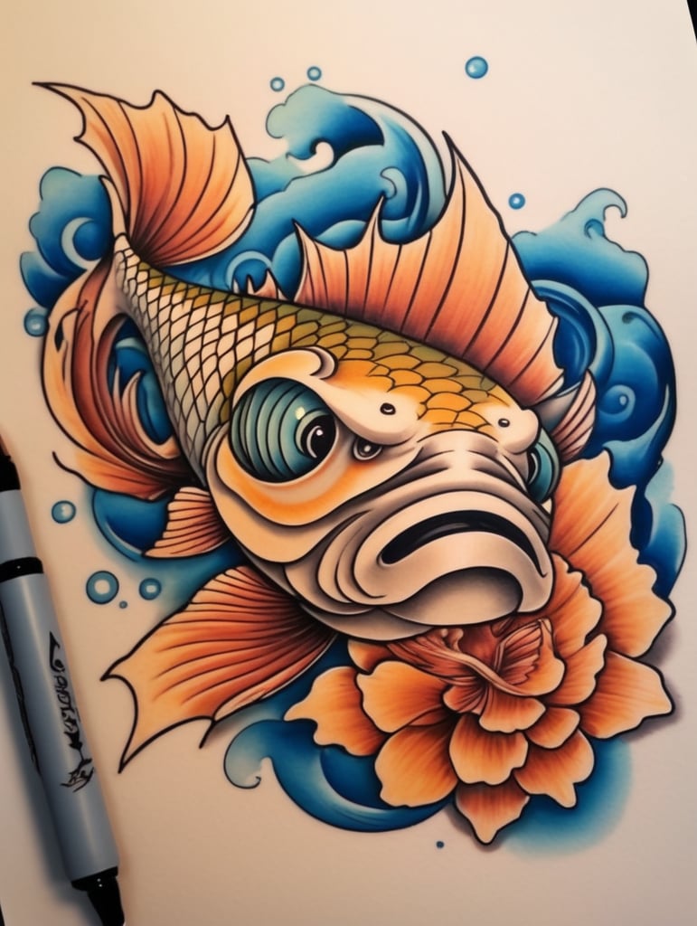 Premium Free ai Images | new school fish tattoo design