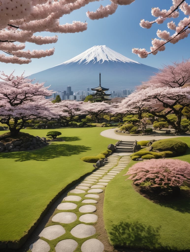 Premium Free ai Images | beautiful japanese garden with cherry trees on ...