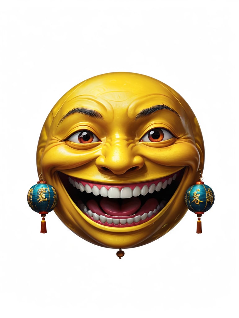 Extreme happiness, Chinese laughter emoji as a human, (((black background)))