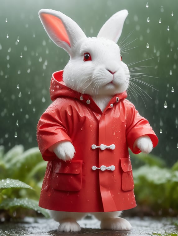 Premium Free ai Images | small white rabbit wearing red raincoat