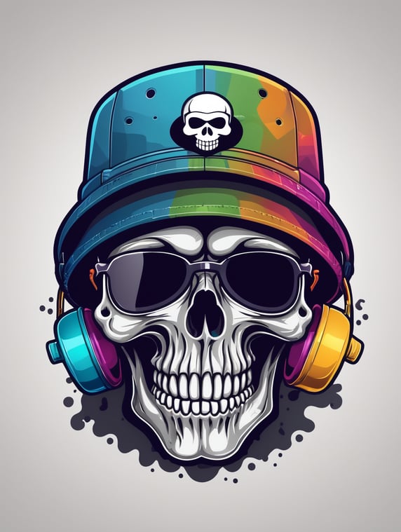 Premium Free ai Images | smoking skull wearing bucket hat logo bright