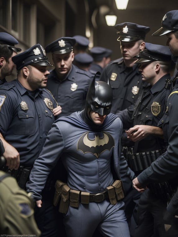 Premium Free ai Images | batman arrested by police in candid photo in ...
