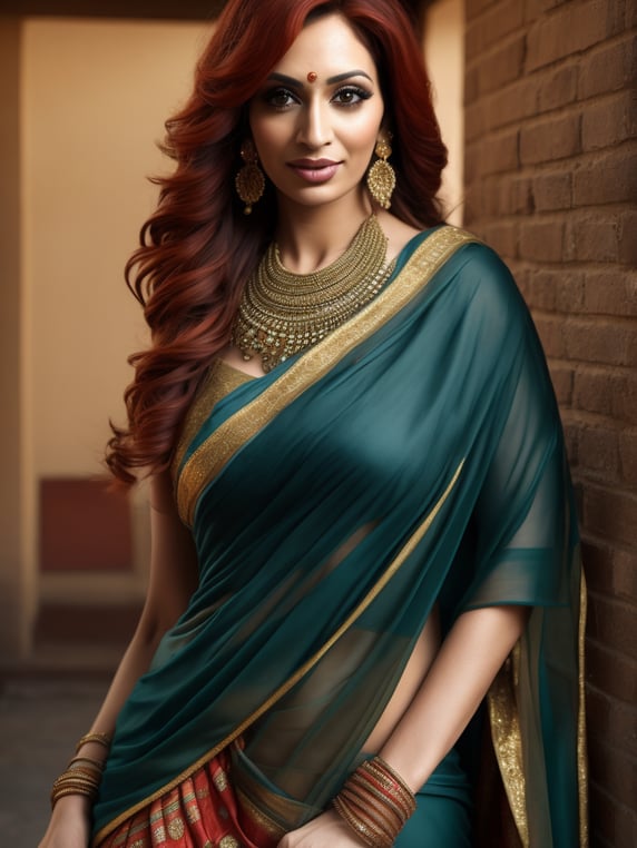 Premium Free ai Images young north indian girl in saree christina