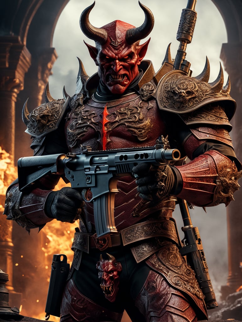 devil soldier holding browning gun 1 color image
