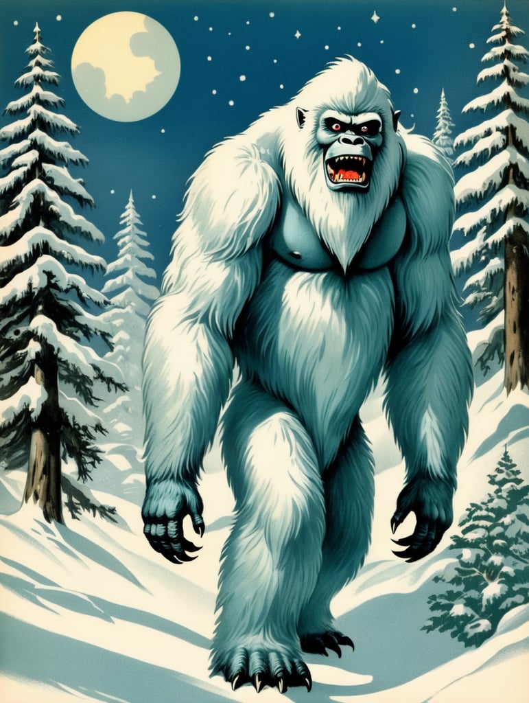 Premium Free ai Images yeti abominable snowman vintage christmas
