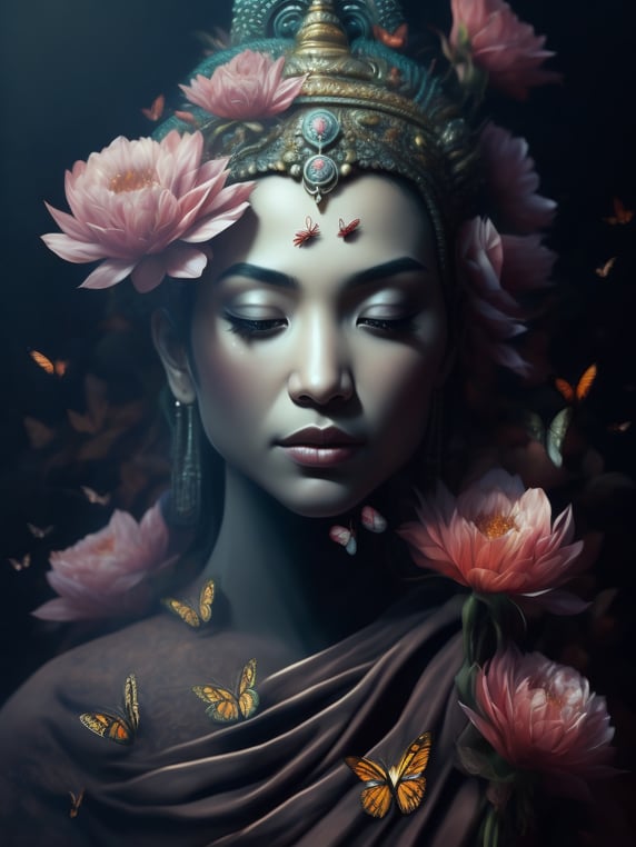 Premium Free ai Images | ethereal portrait of buddah female with pink ...