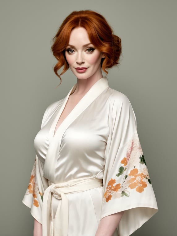 Premium Free ai Images christina hendricks in white kimono