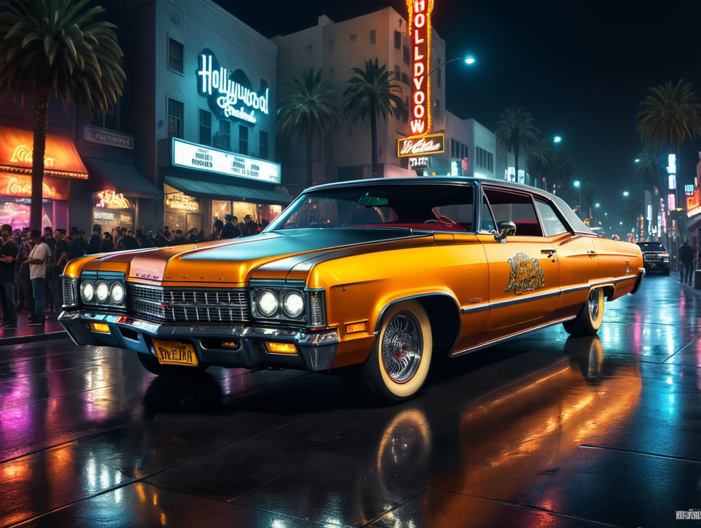 Premium Free ai Images | lowrider car on hollywood boulevard by night