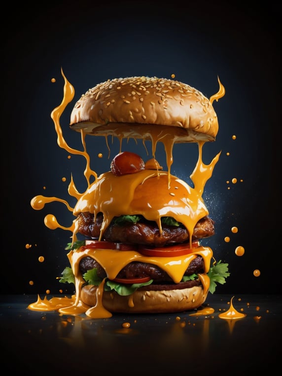 Premium Free ai Images | high quality cinematic food explosion burger