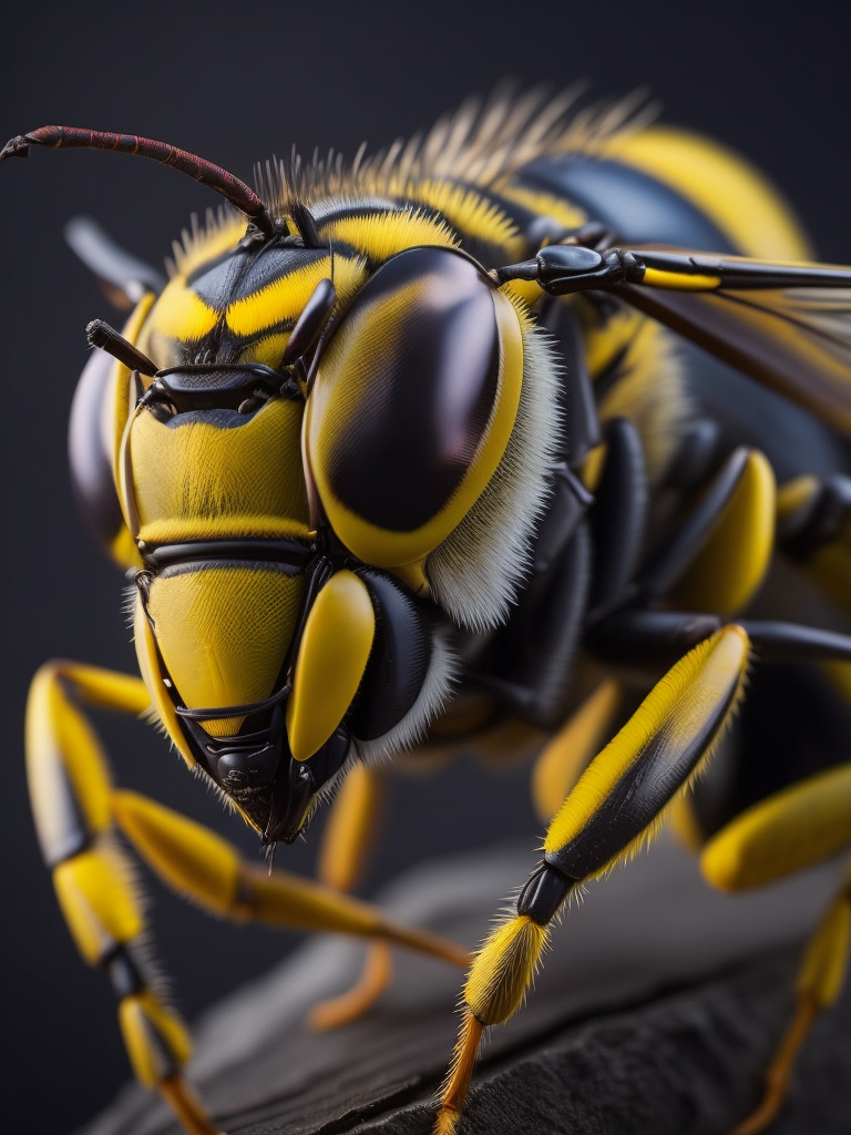 wasp macro photography, close-up, high-quality details, deep focus, professional shot