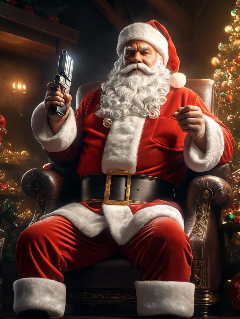 Santa Claus As A Gangsta, dramatic Lighting 4k ultra Ray tracing, Highest quality