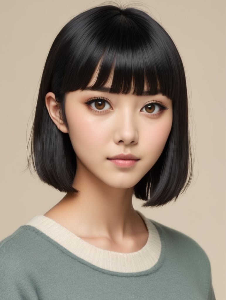 Premium Free ai Images | japanese adolescent female short black hair ...