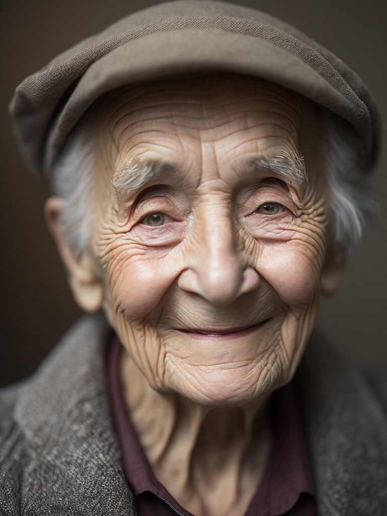 An old person, 80 years old, wrinkled, happy face