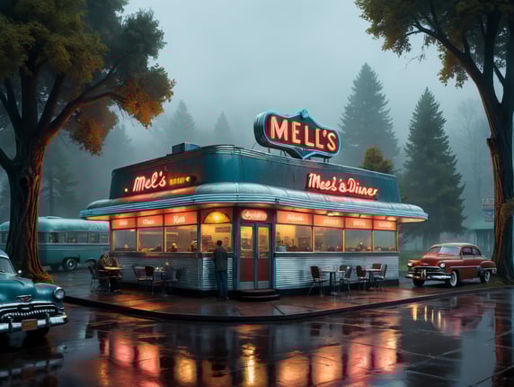 Premium Free ai Images | outside retro mels diner this is an older ...