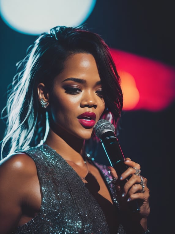 Lumenor AI Image Generation - singer rihanna sings at concert