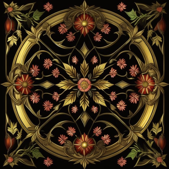 Premium Free ai Images | floral stained glass pattern design art deco ...