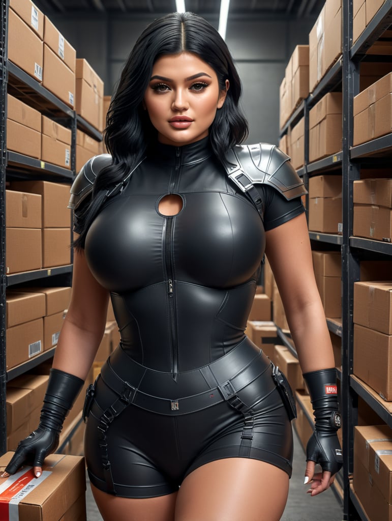 Make Kylie Jenner as overweight parcel delivery person.