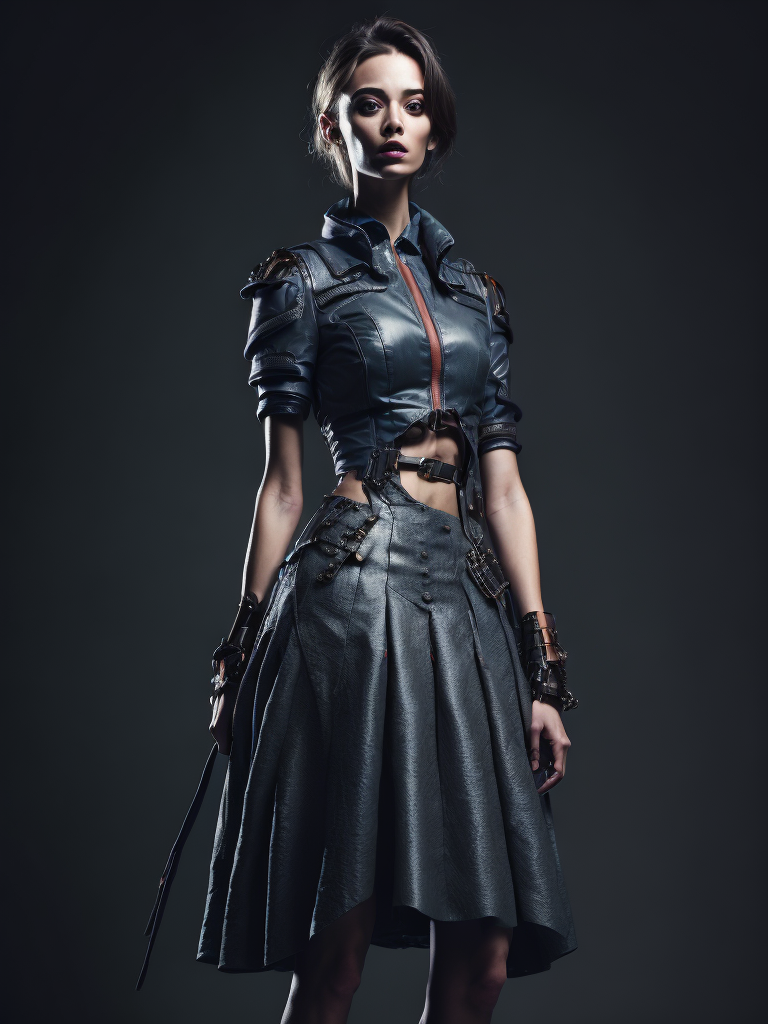 Cyberfashion woman in avantguard skirt, outfite