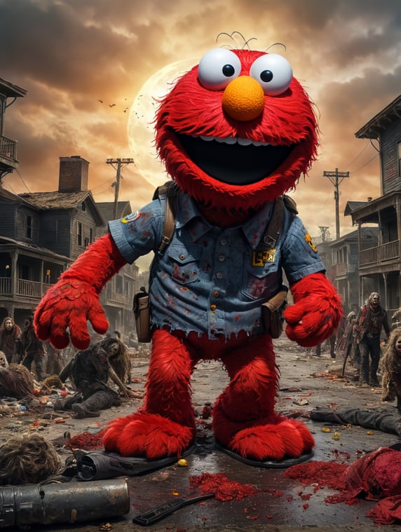 Premium Free ai Images | tickle me elmo in the walking dead messy ...