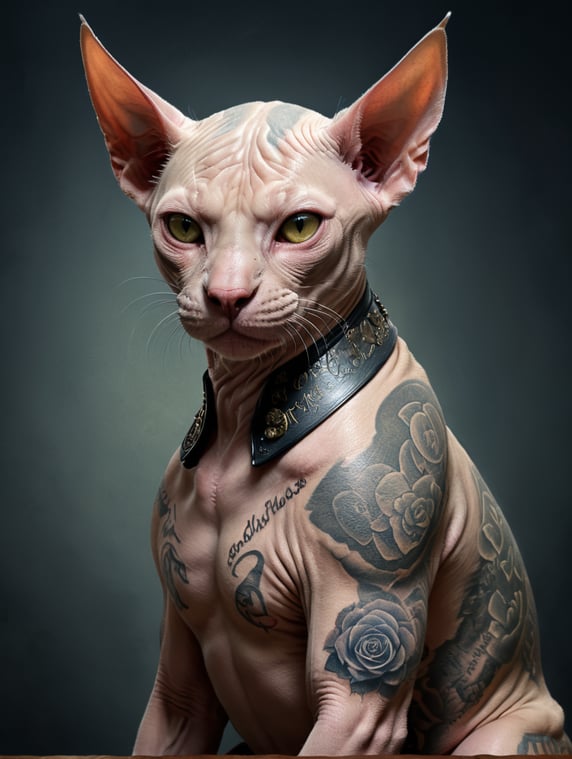 Premium Free ai Images | sphynx cat with calligraphy tattoos ...