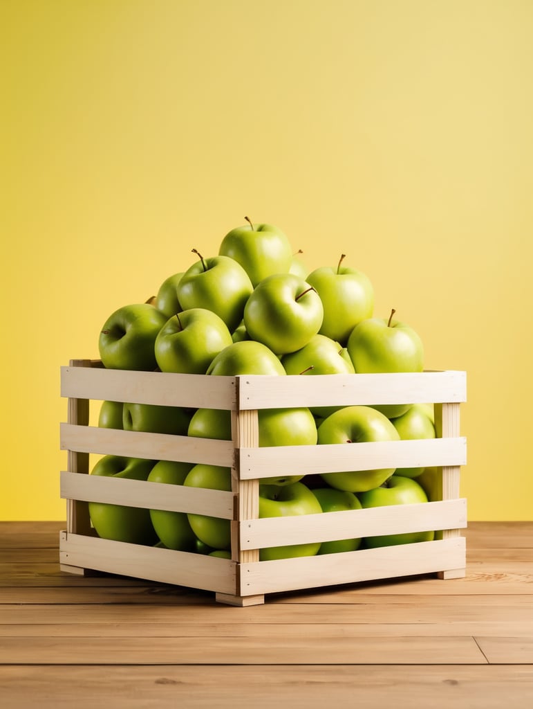 Premium Free ai Images | wooden crate with green apples isolated yellow