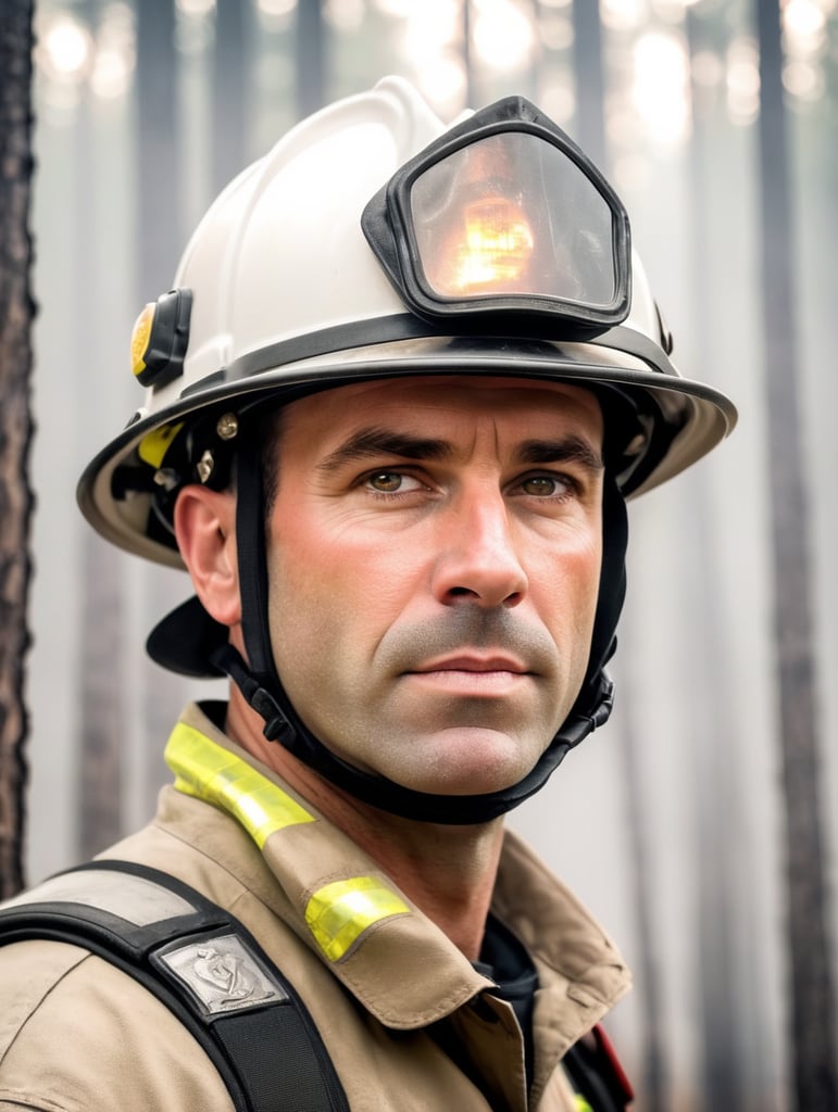 Premium Free ai Images | epic portrait of firefighter forest fire ...