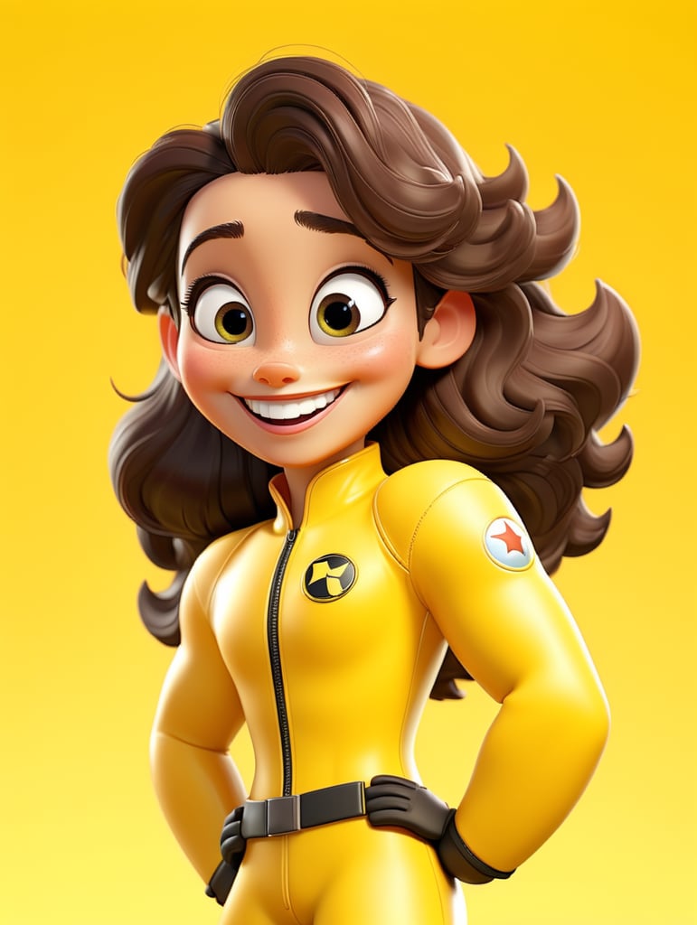 Smiling and cheerful racer in a yellow racer suit on an isolated yellow background