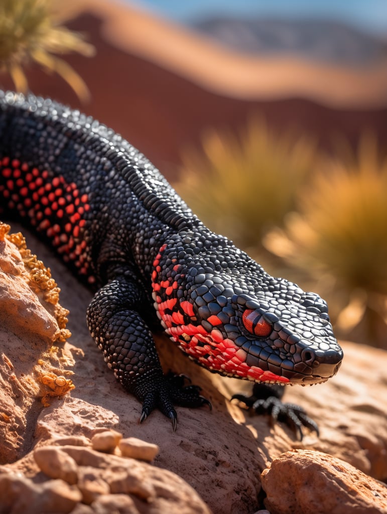 Premium Free ai Images | gila monster on desert rock in red black and ...