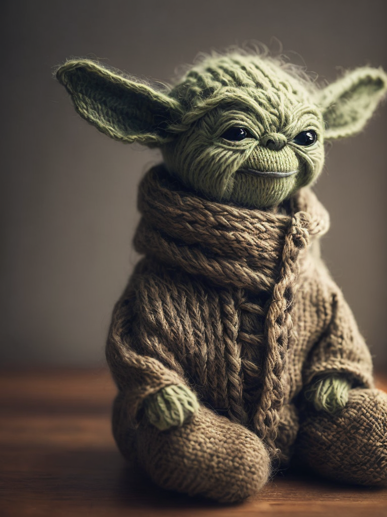 Master Yoda as a knitted toy