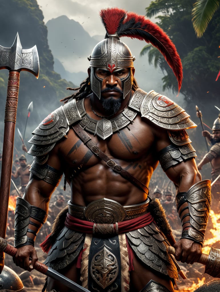 Premium Free ai Images fijian warrior hold war club wearing