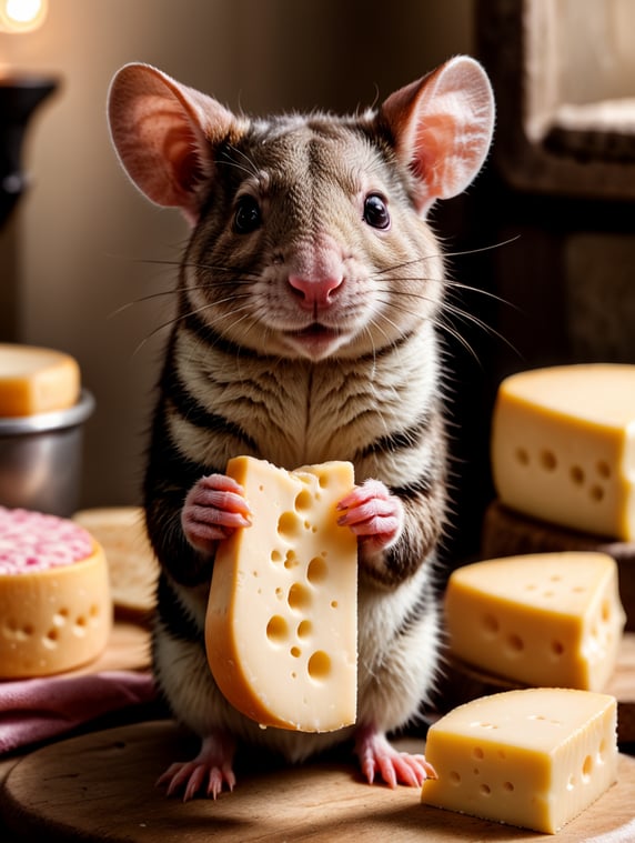 Premium Free ai Images | cute pink rat holding cheese