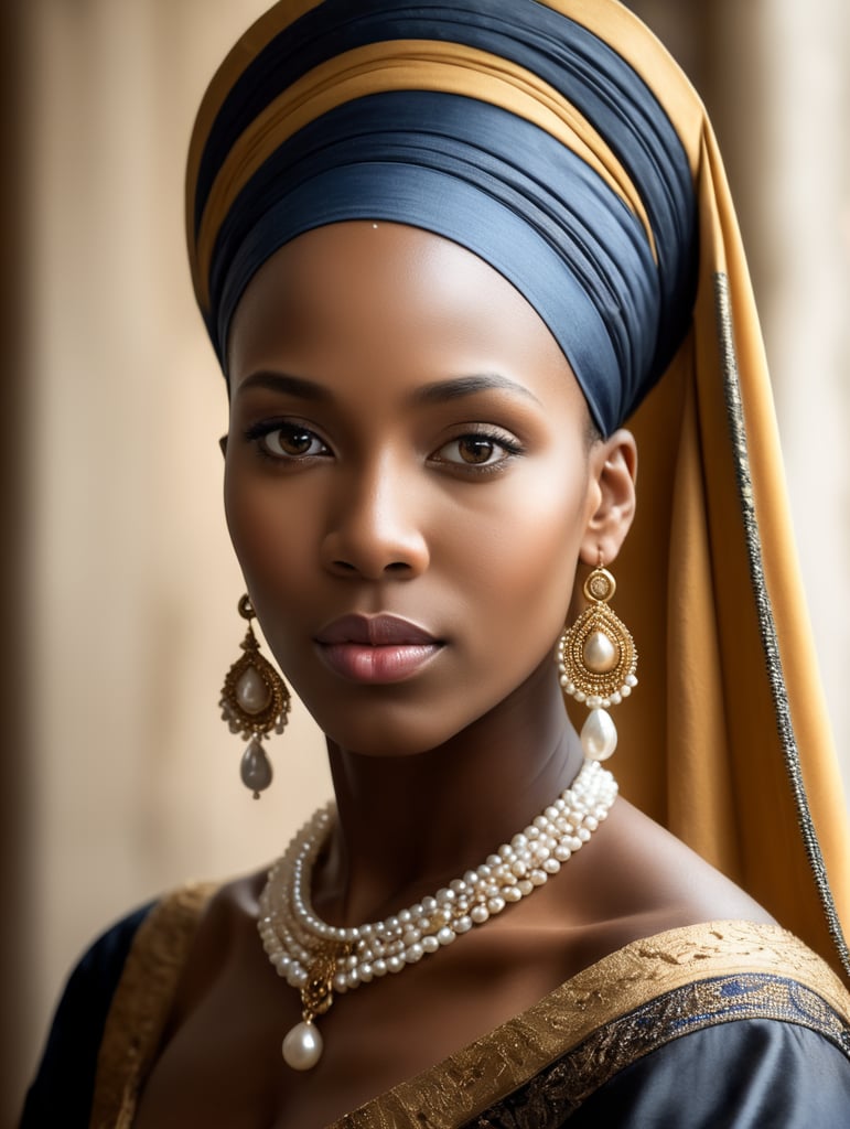 A beautiful African princess with a pearl earring by Johannes Vermeer