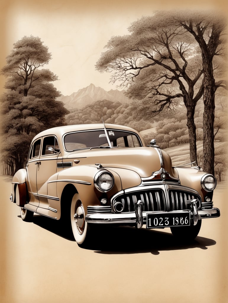 Premium Free ai Images old ancient car drawings with brown ink
