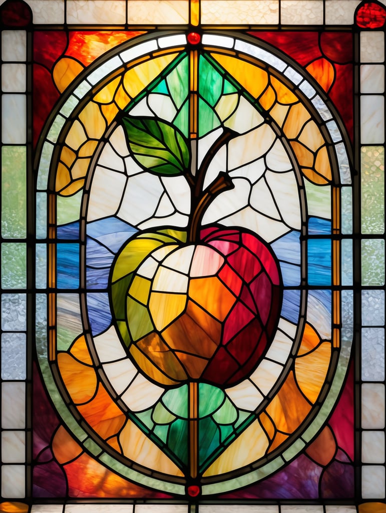 Colorful stained window apple low poly papercraft white background