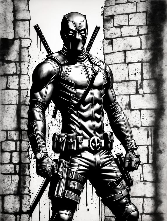 Premium Free ai Images | deadpool graffiti black ink drawing