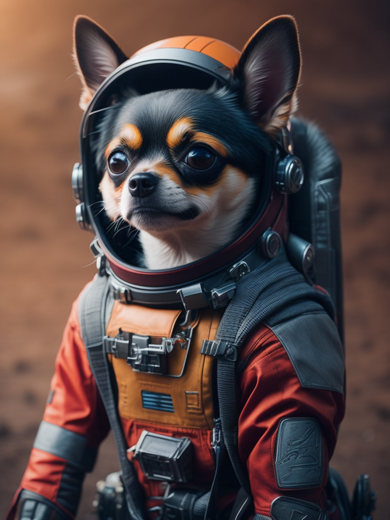 Premium Free ai Images | chihuahua like rocket raccoon from guardians of  the galaxy wearing astronaut costume on the mars