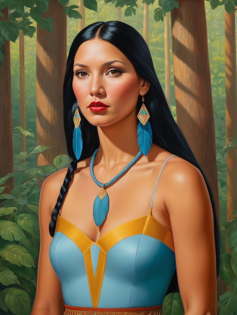 Pocahontas, Painting, Oil, Portrait, USA, style of Alex Gross