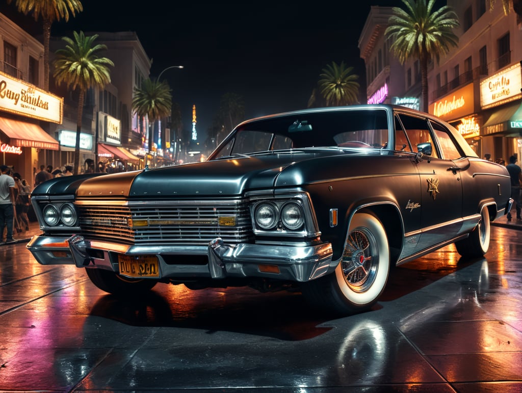 Premium Free ai Images | lowrider car on hollywood boulevard by night