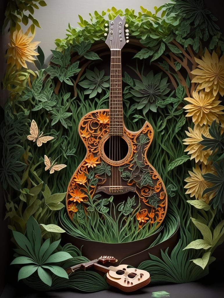 Premium Free ai Images garden where the plants are made of guitars