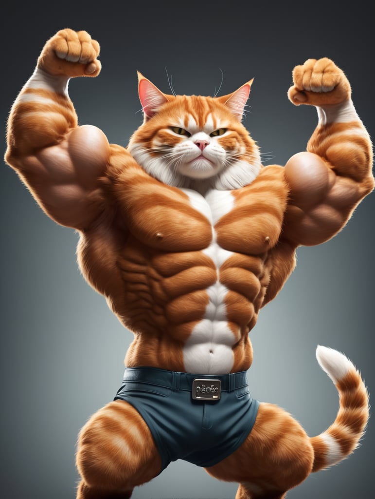 Premium Free ai Images heavily muscular bodybuilding ginger tabby cat