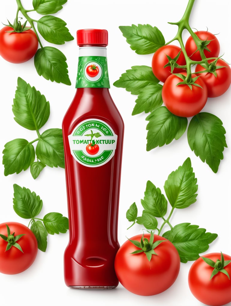 Premium Free ai Images | tomato ketchup bottle red tomato with green ...