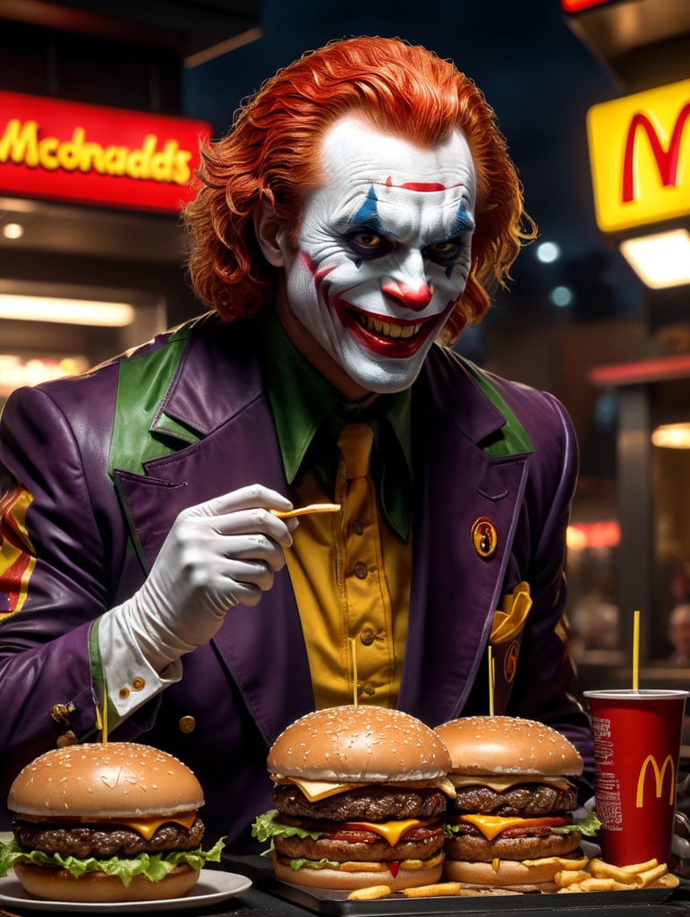 Premium Free ai Images | joker as ronald mcdonald serving burgers at ...