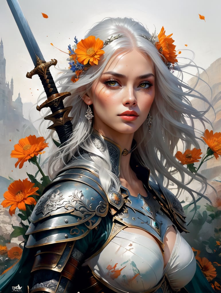 Premium Free ai Images | beautiful white woman + warrior + white hair ...