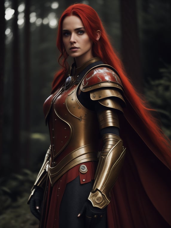 Premium Free ai Images | young beautiful girl in red armor and red hair ...