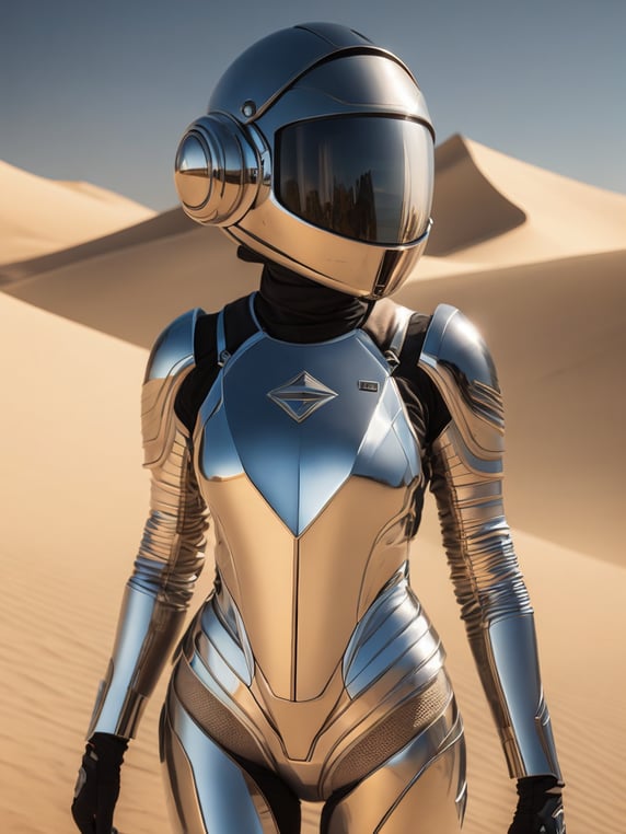 Premium Free ai Images | cyber girl wearing chrome helmet shining ...
