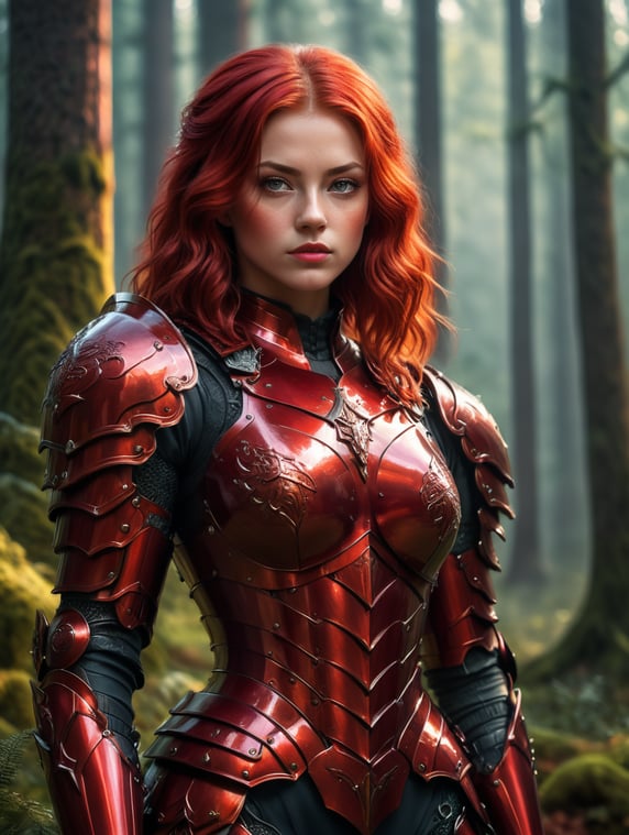 Premium Free ai Images | young beautiful girl in red armor and red hair ...
