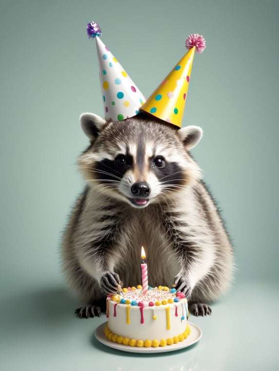 Premium Free ai Images | racoon with birthday cake and party hat on its ...