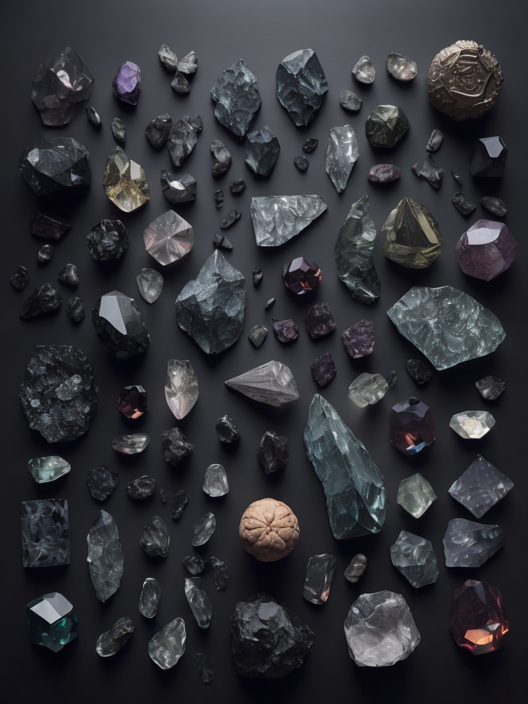 Knolling, flat lay, gemstones, crystals